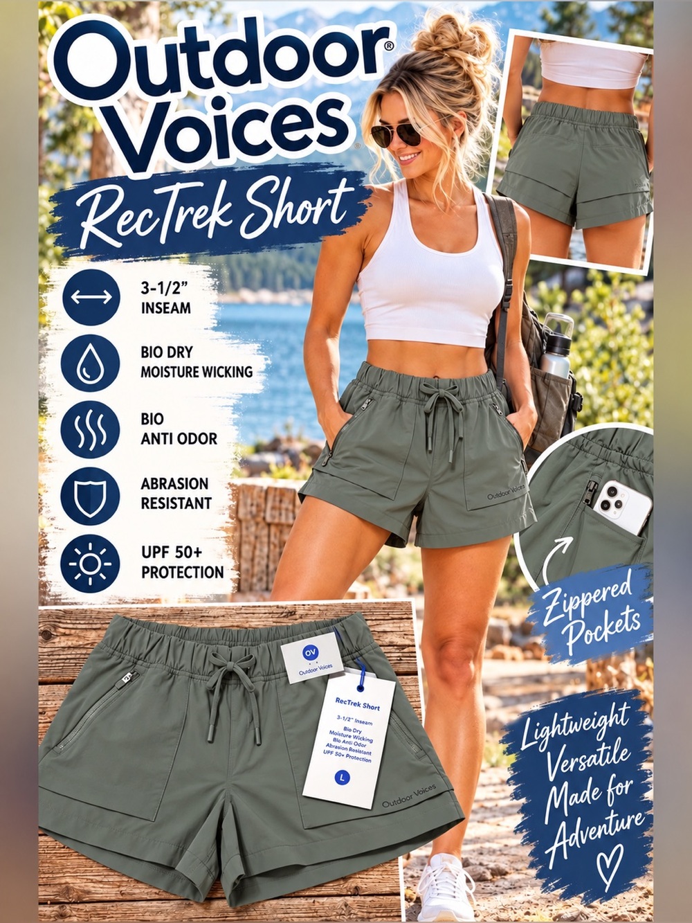 Outdoor Voices RecTrek Short in Olive